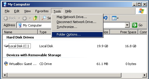 تنظیمات نمایش فایل ها در ویندوز XP