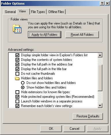 تنظیمات نمایش فایل ها در ویندوز XP - قسمت دوم